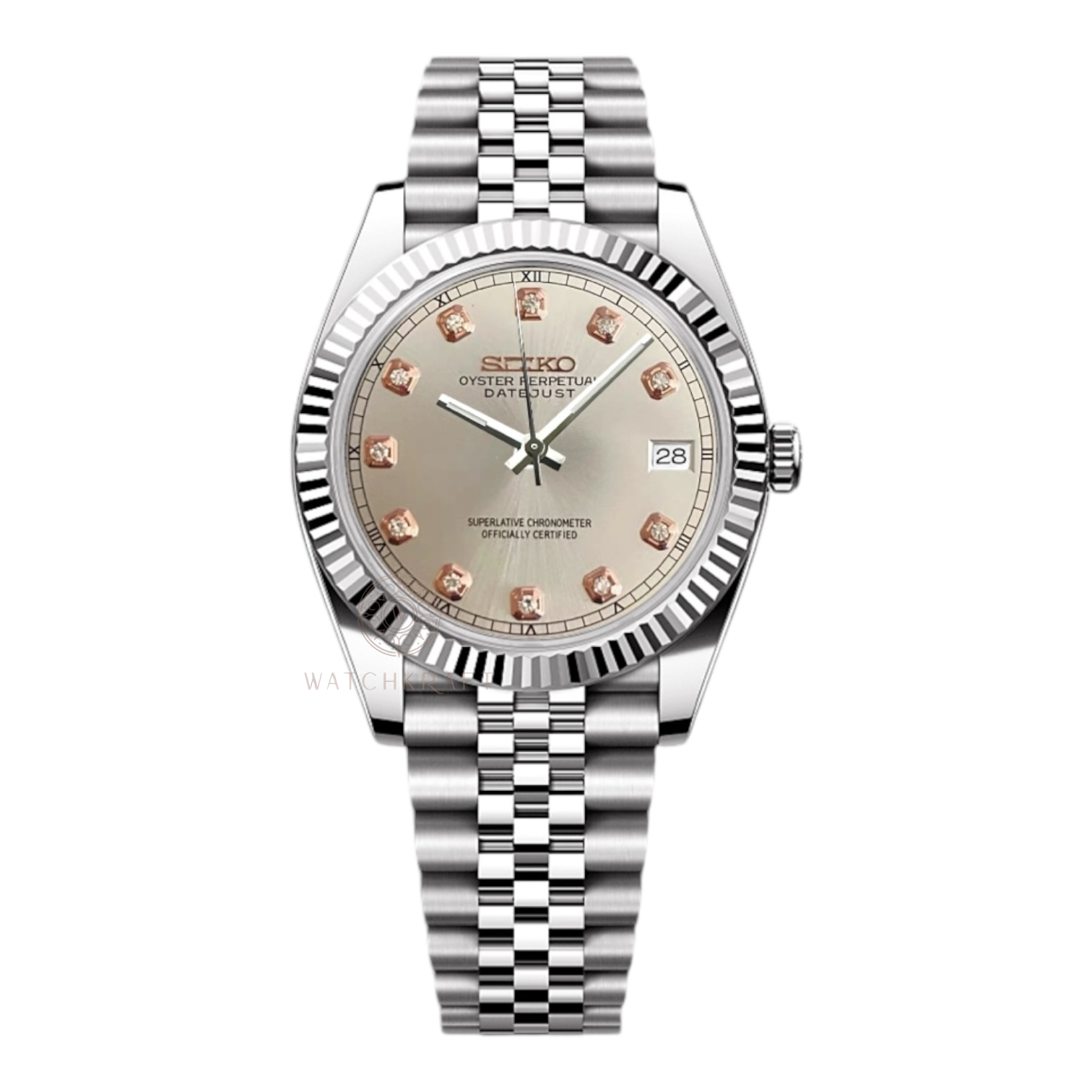 Seiko White Silver Crystal Indices Datejust Mod