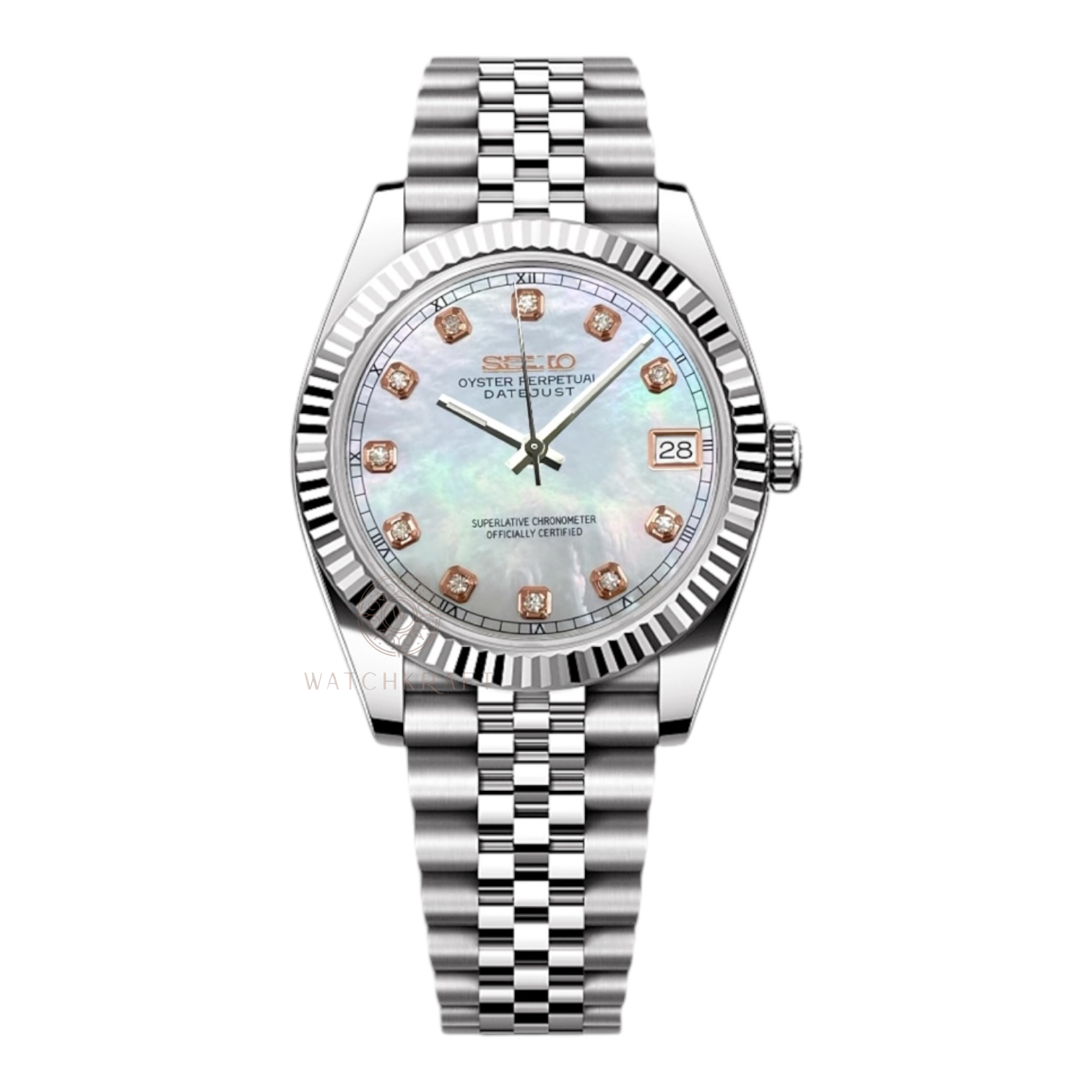 Seiko Mother of Pearl Crystal Indices Datejust Mod