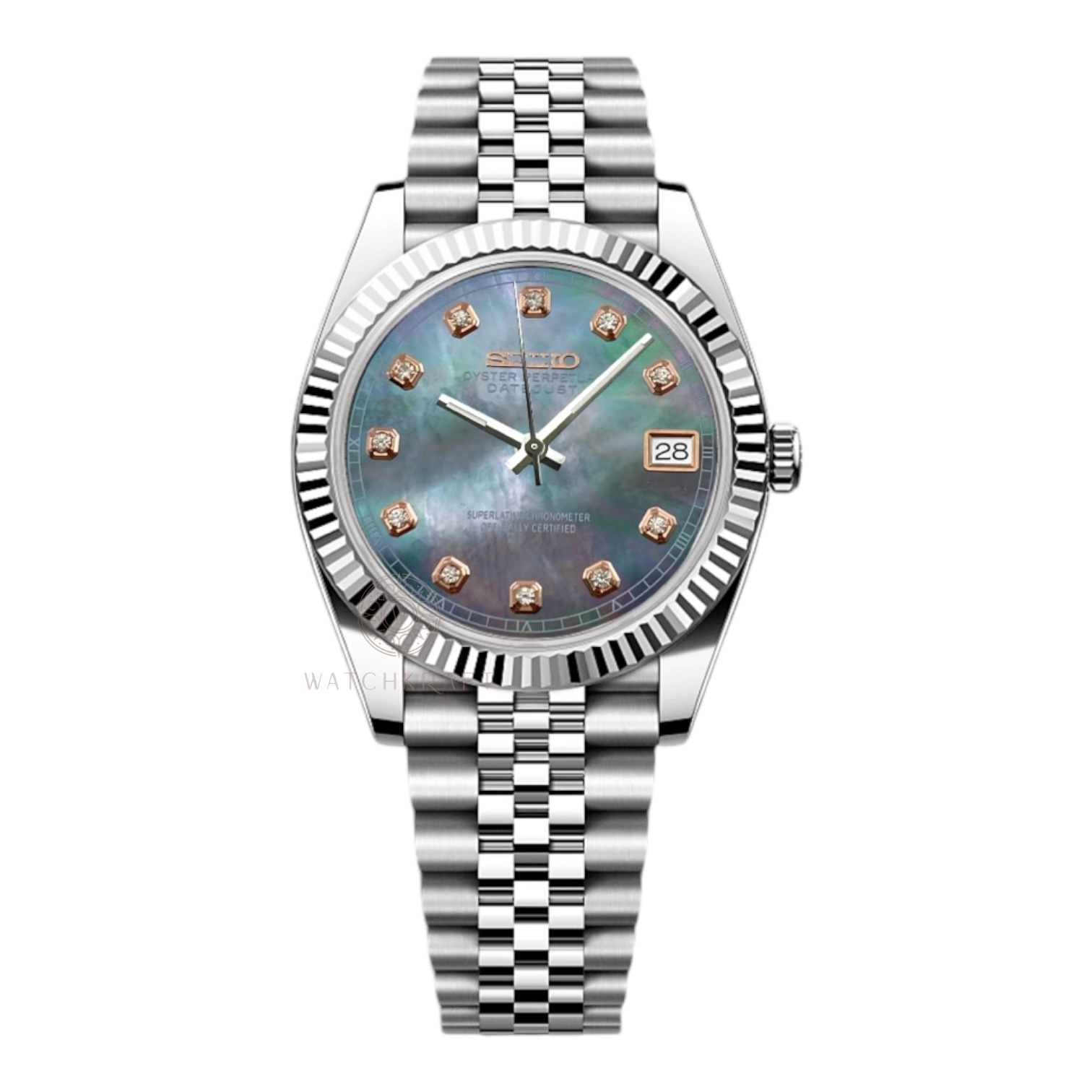 Seiko Dark Mother Of Pearl Crystal Indices Datejust Mod