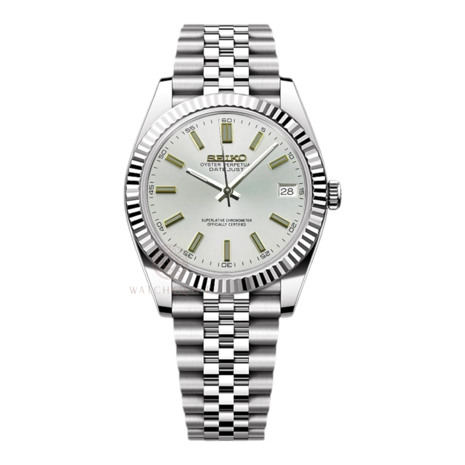 Seiko White Silver Datejust Mod (gold colour trimmings)