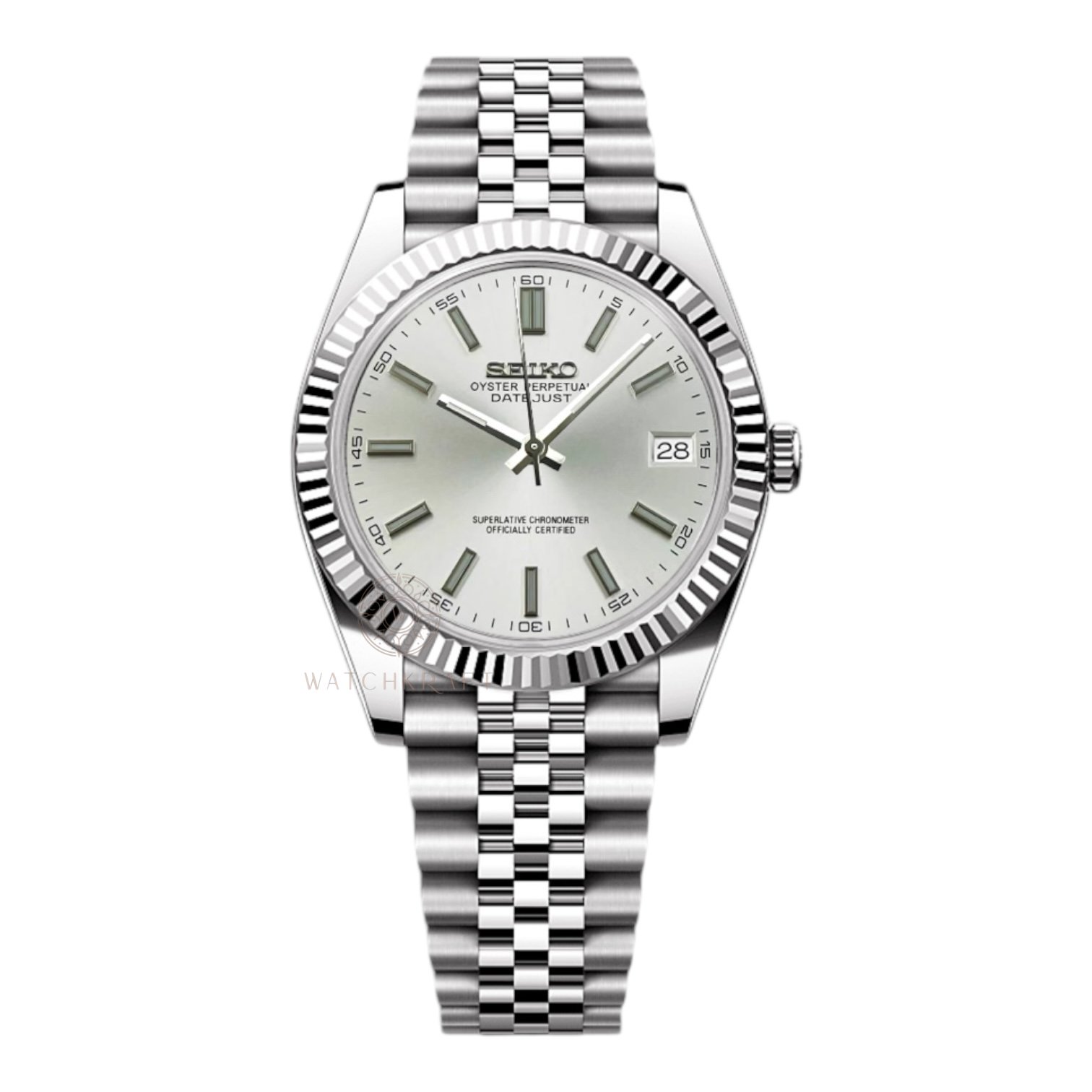Seiko White Silver Datejust Mod