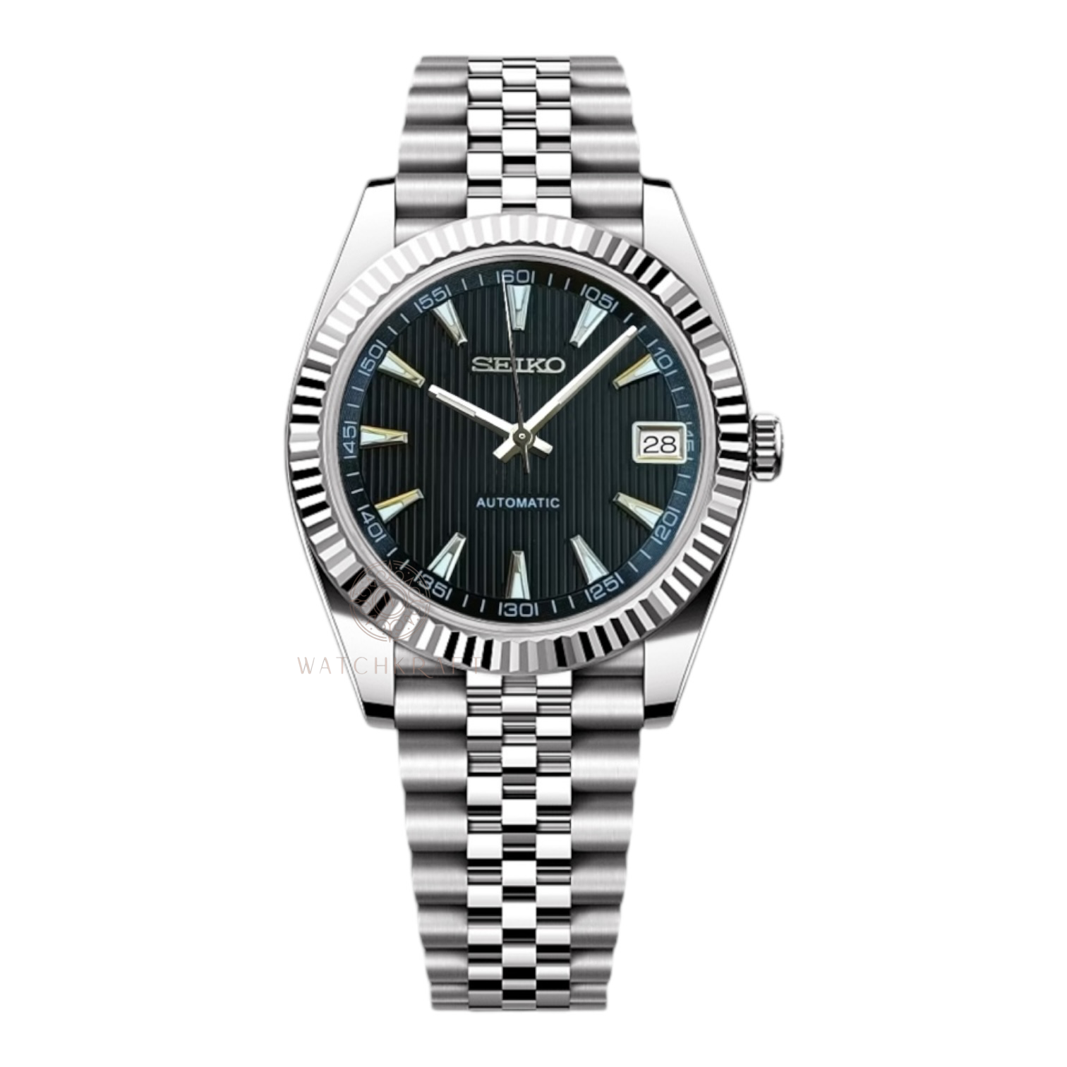 Seiko Black Vertical Textured Datejust Mod