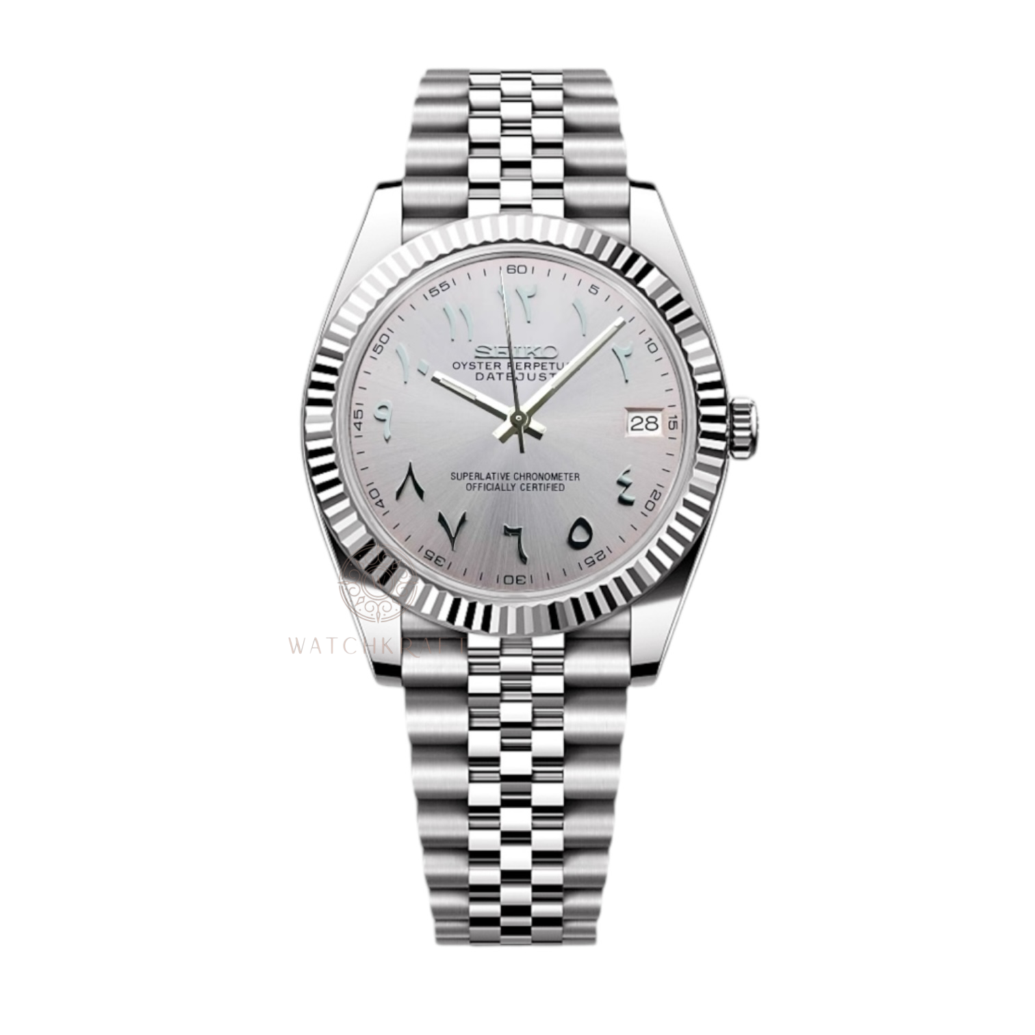 Seiko White Silver Arabic Datejust Mod