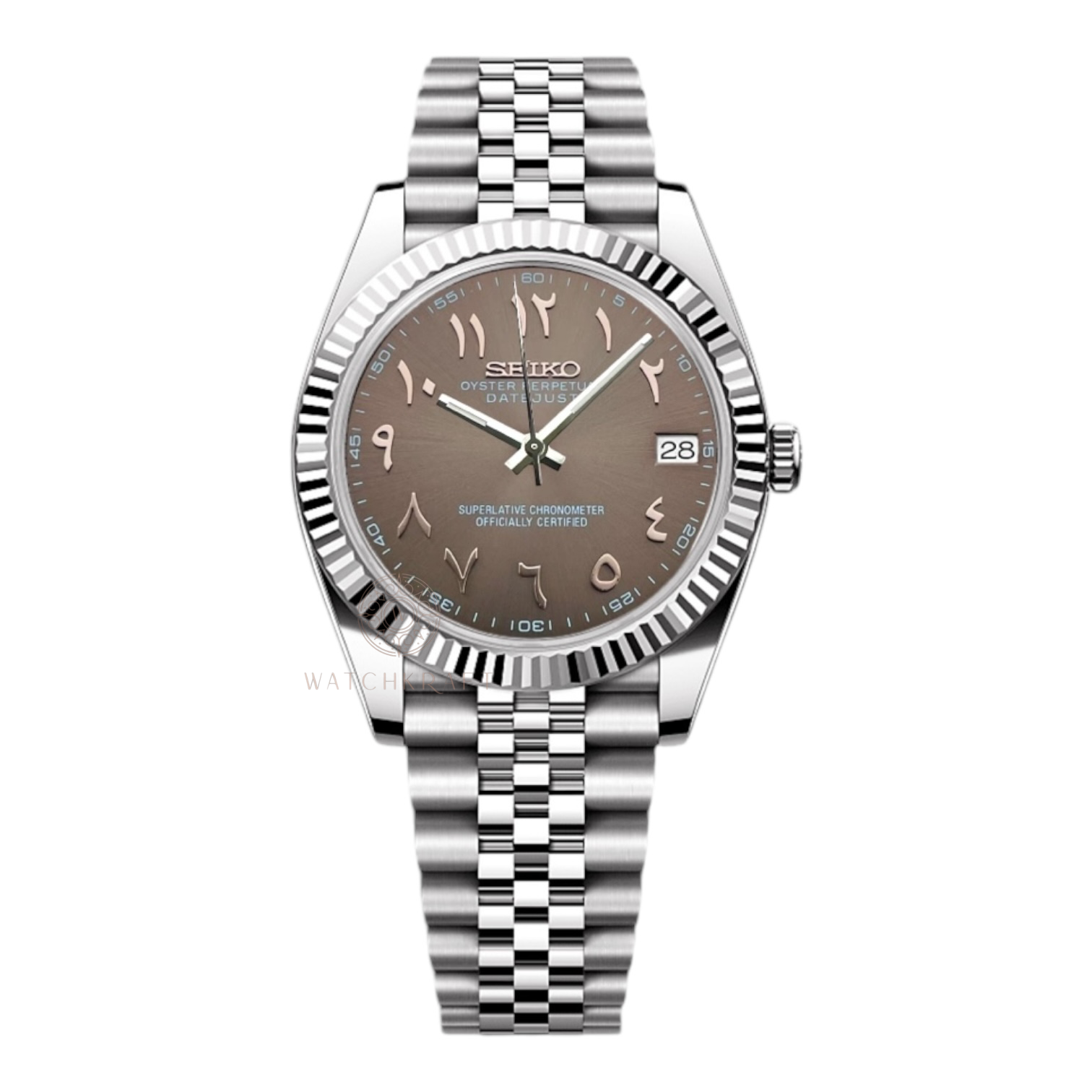 Seiko Brown Rose Gold Arabic Datejust Mod