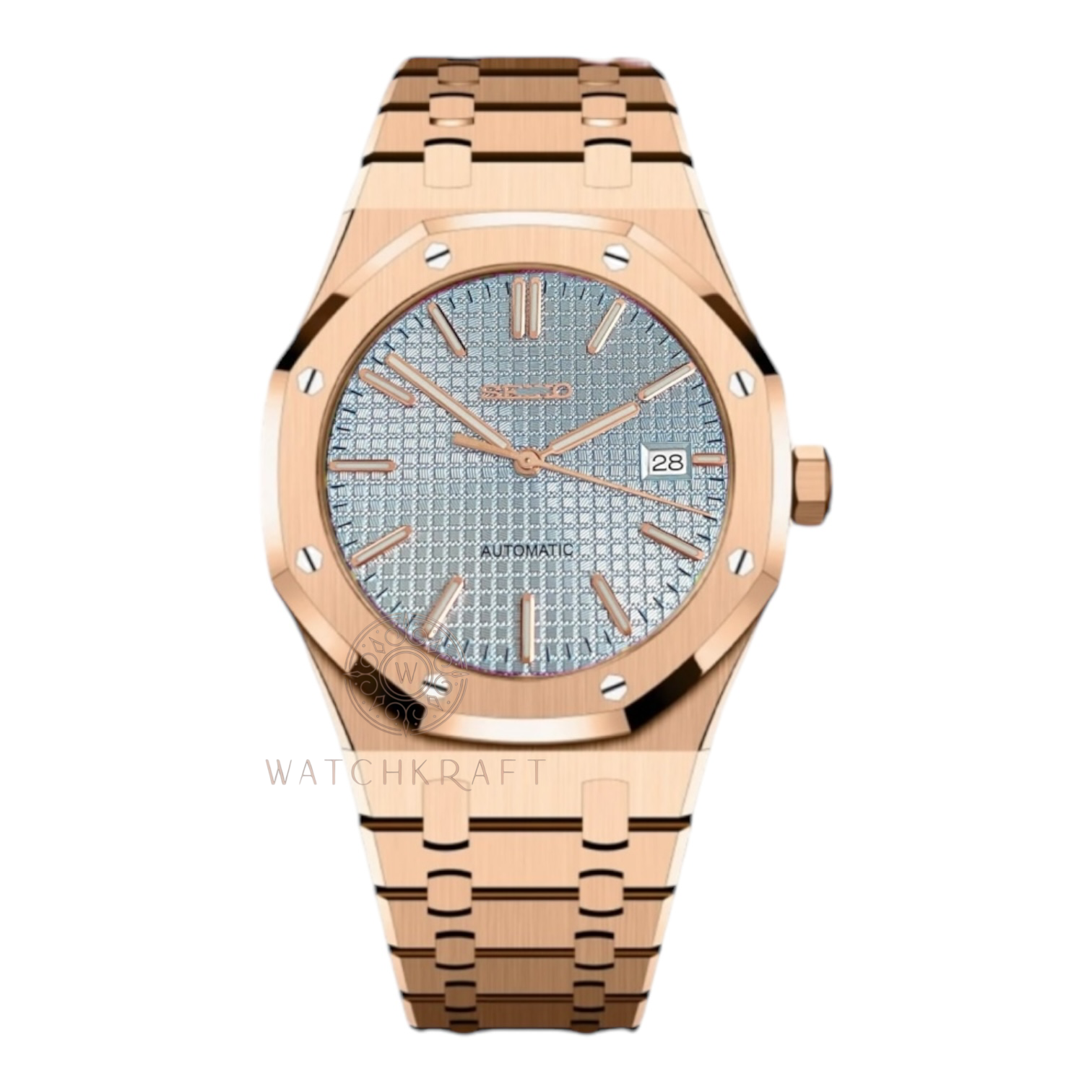 Seiko Light Blue Rose Gold Royal Oak Mod