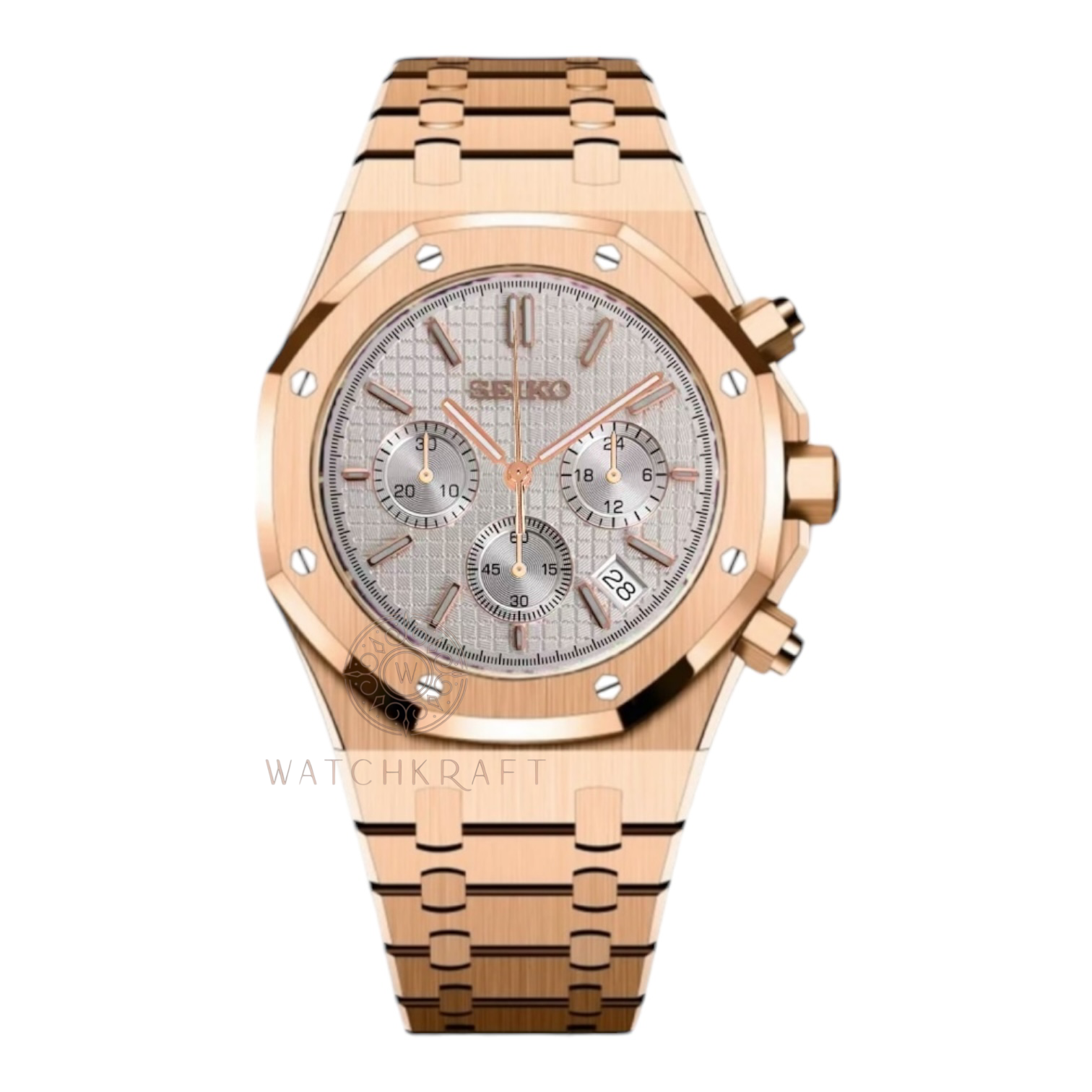 Seiko White Rose Gold Royal Oak Chronograph Mod