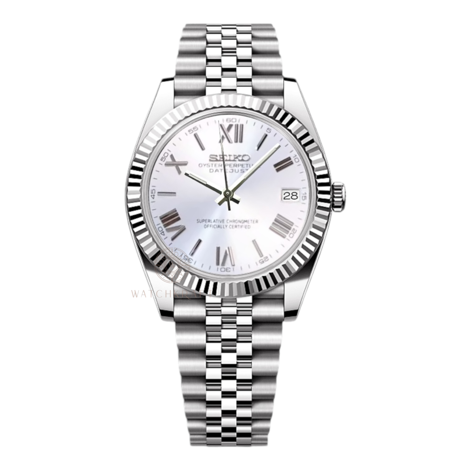 Seiko White Silver Roman Datejust Mod