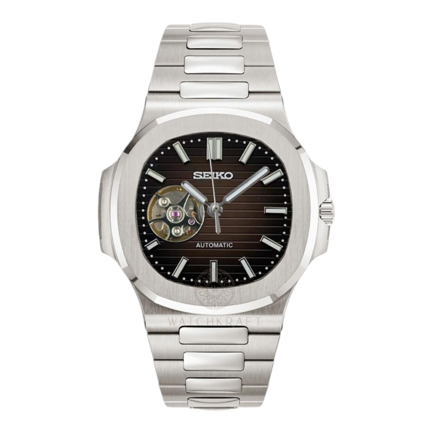 Seiko Brown Black Open Heart Nautilus Mod