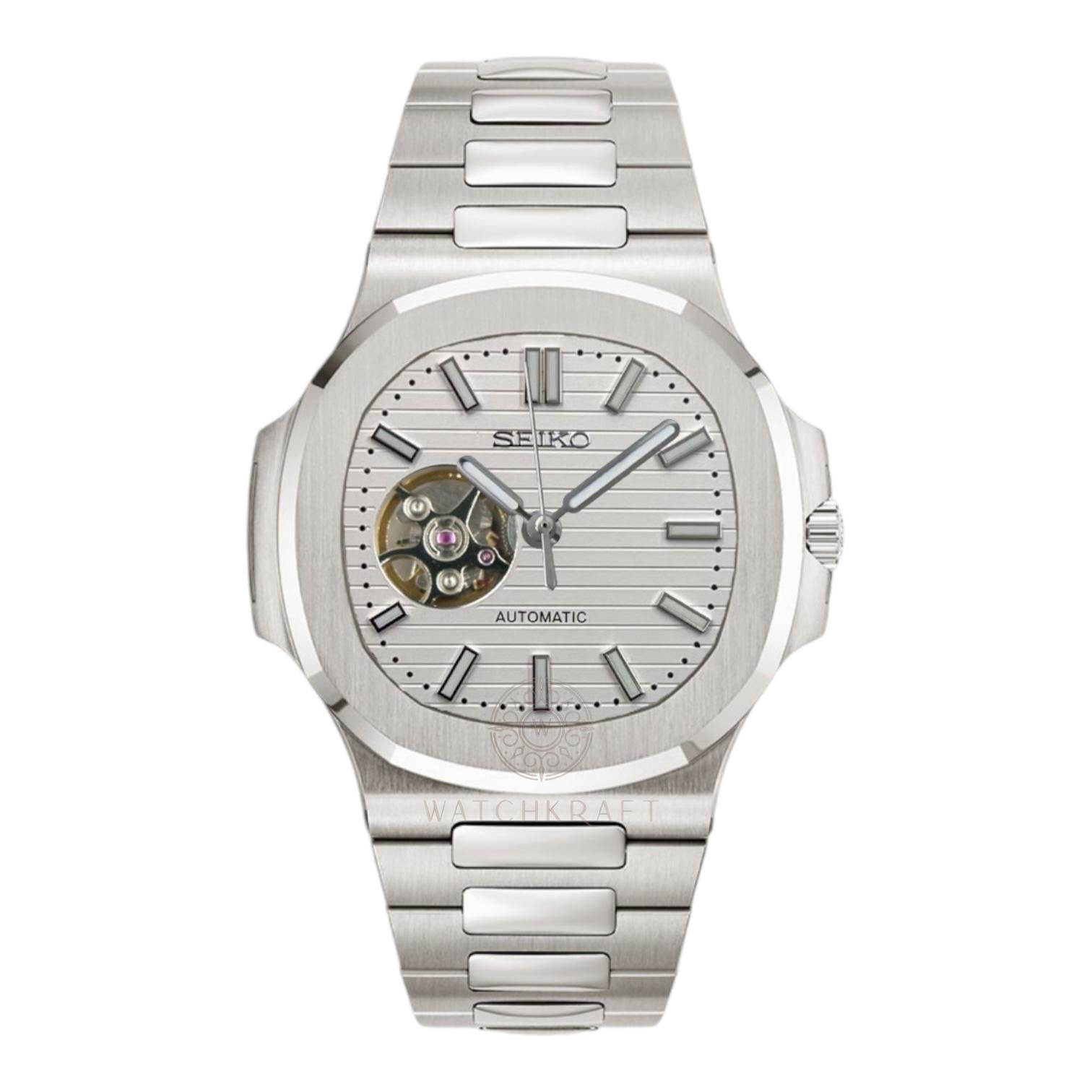 Seiko White Open Heart Nautilus Mod